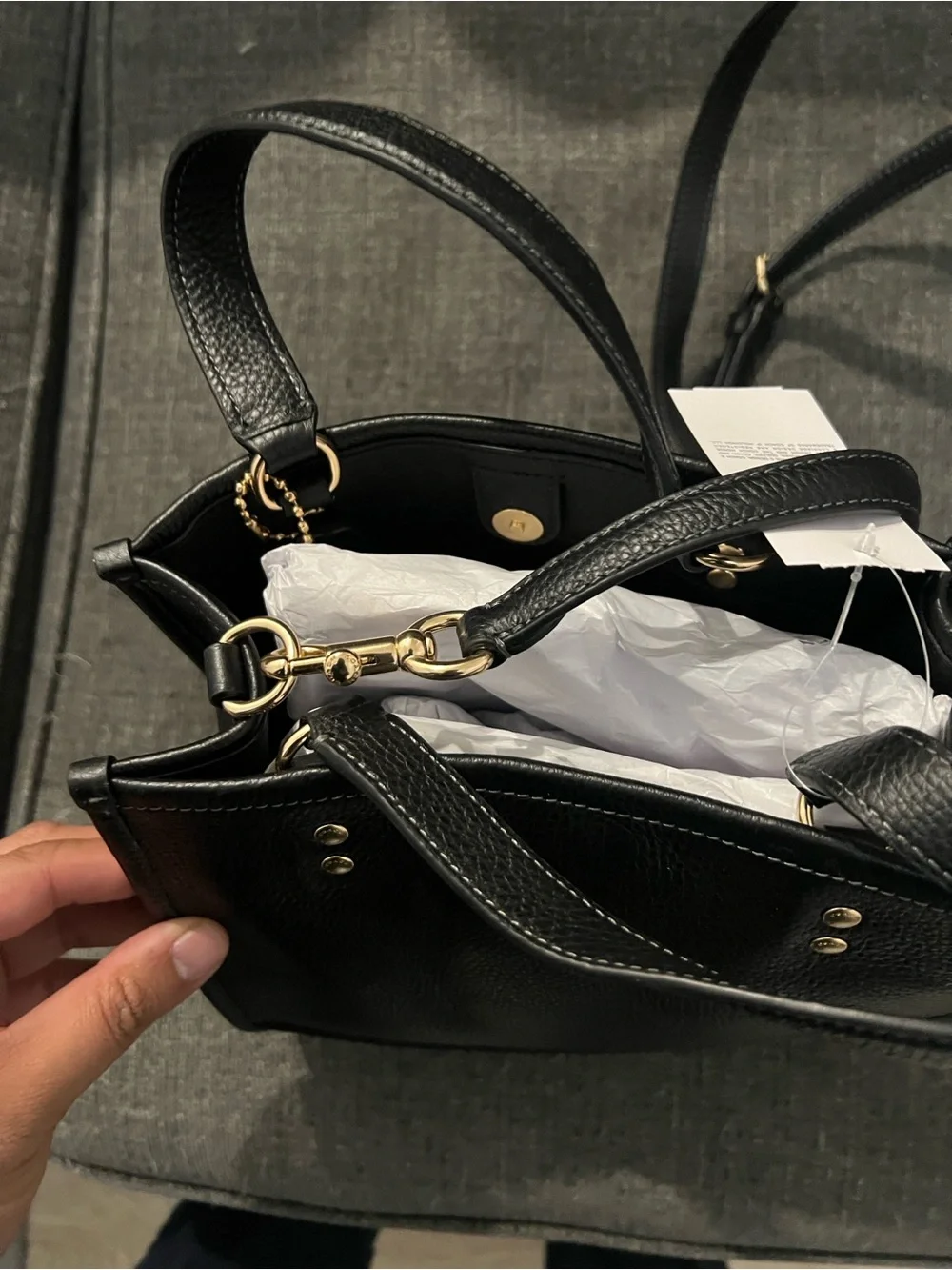 Coach Black Pebbled Leather Shoulder Crossbody with Gold Accents